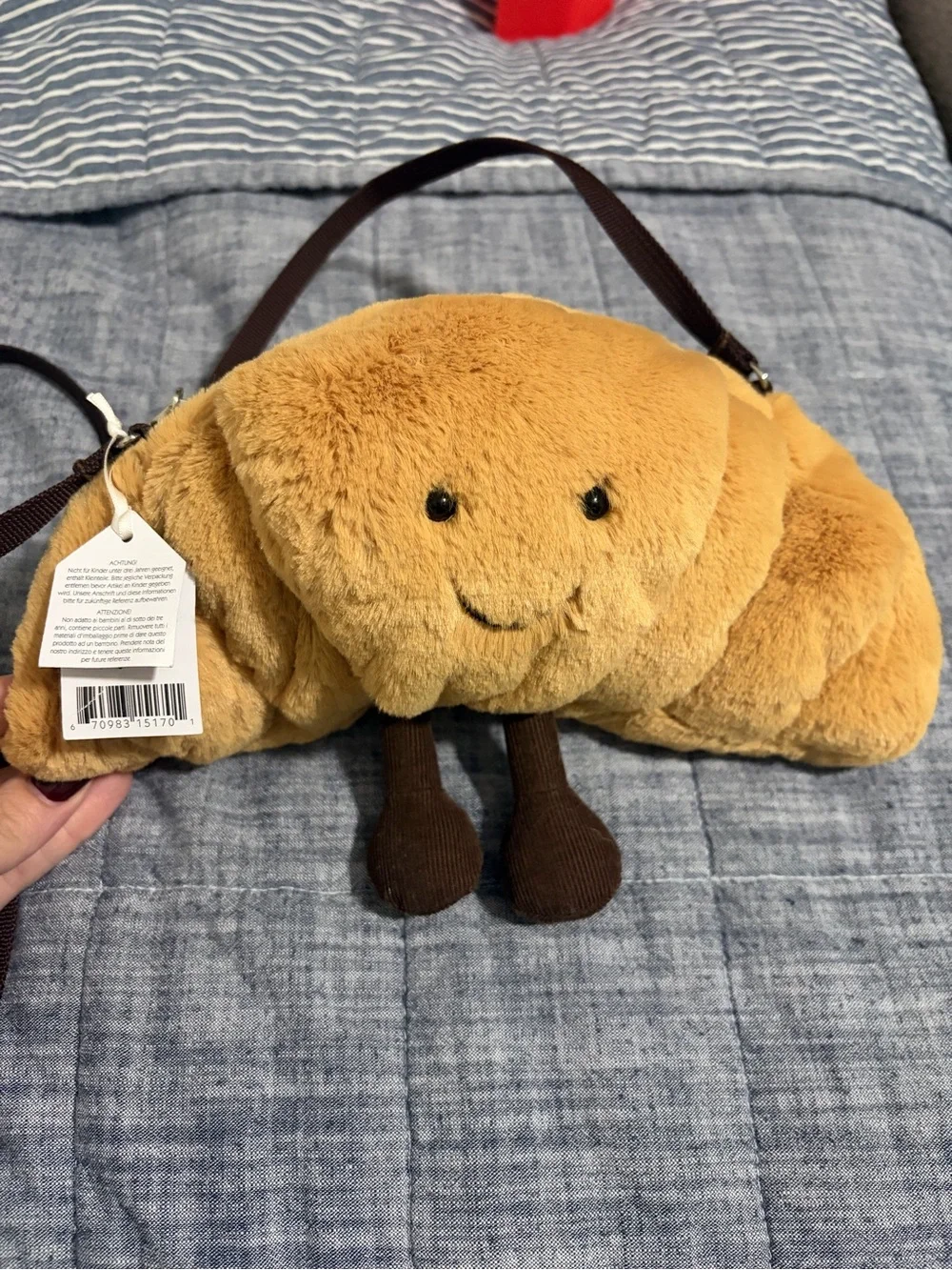 Jellycat Smiling Croissant Plush Crossbody Bag - Light Brown